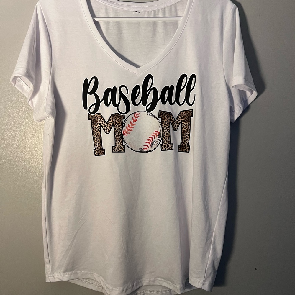 Baseball Mom White V-neck T-Shirt